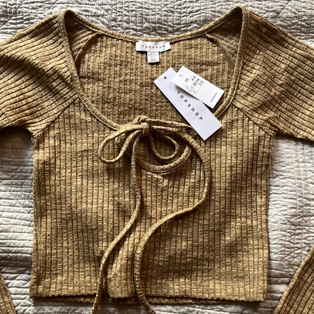 NWT TOPSHOP Front Halter Space Dye Top in Tan XS - Picture 6 of 6